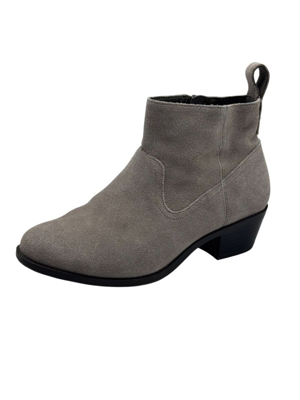 Vionic Vera Boots Gray Suede Ankle Side Zip Block Heel Leather Size 6 Wide